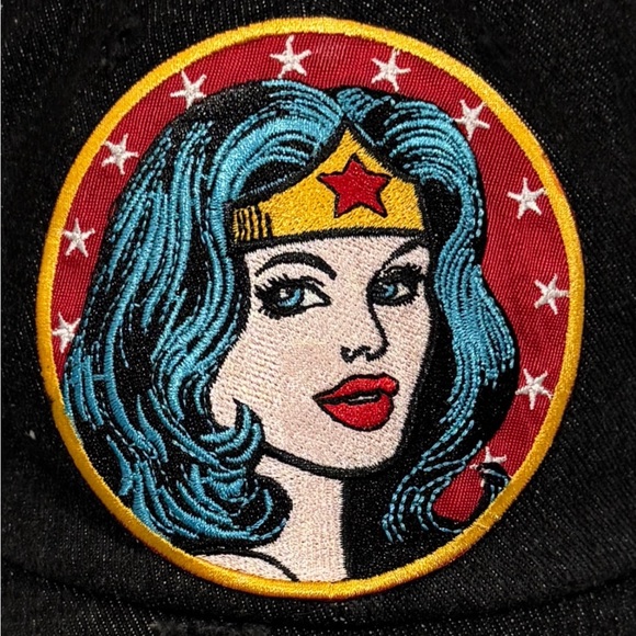 New Custom Designed Black Distressed Baseball Cap with Wonder Woman, Adjustable